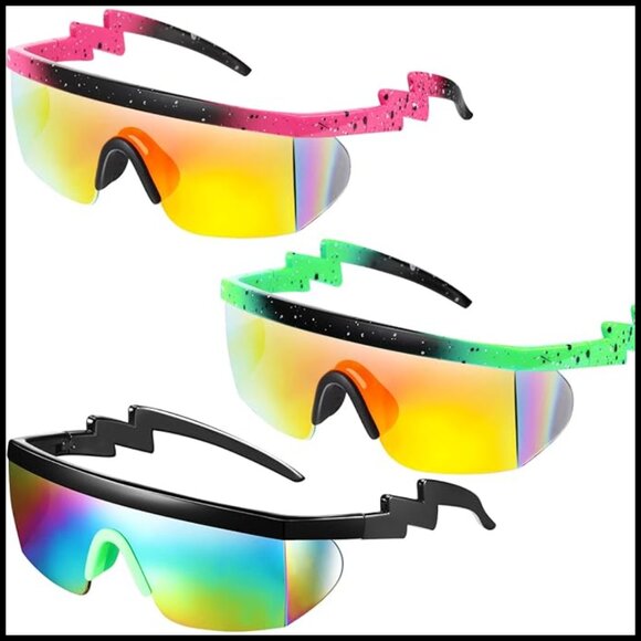 3 Pairs Retro Semi Rimless Sunglasses Zigzag Temple Gradient Lens